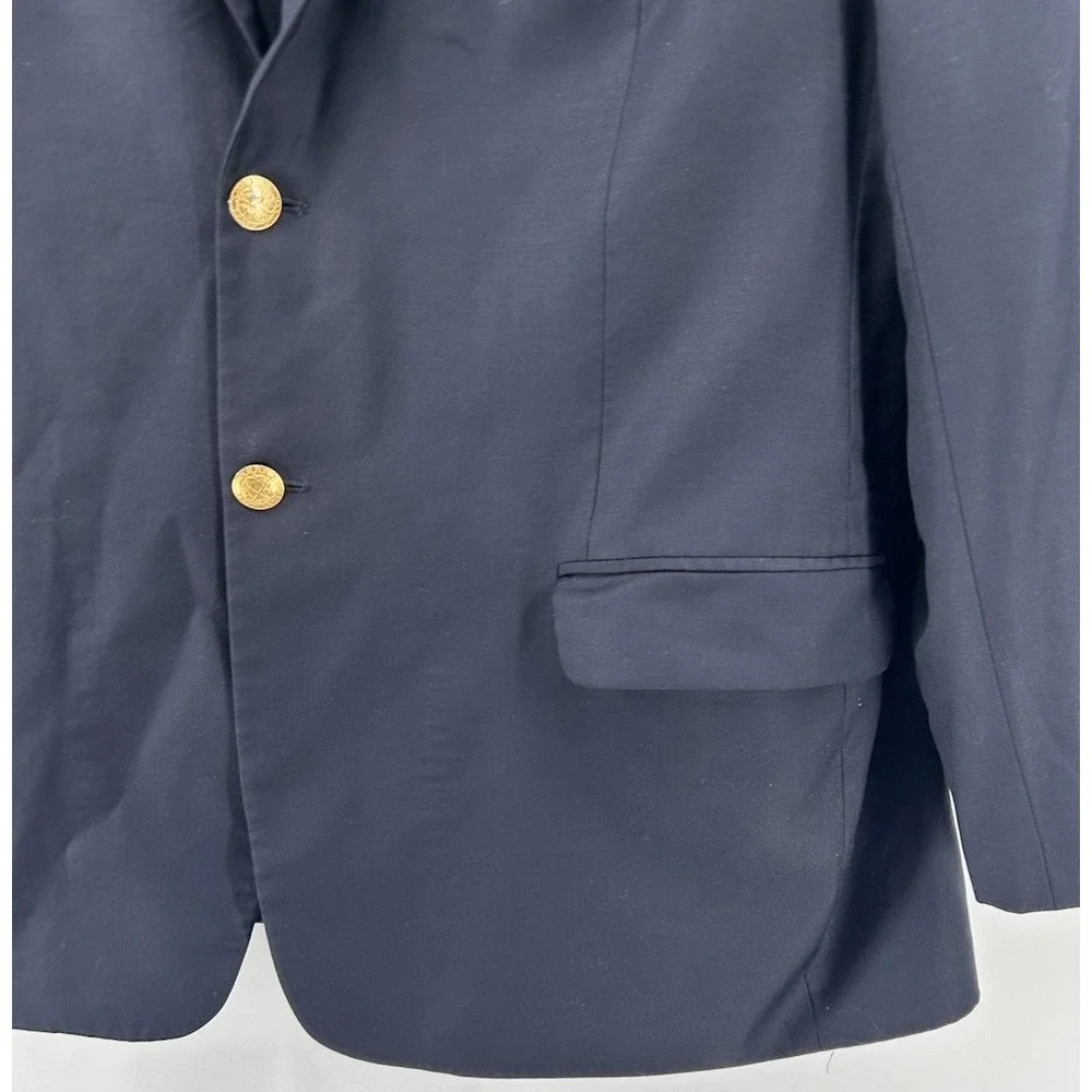 Lauren Ralph Lauren Pure New Wool Navy Blue Sport Coat Gold Button Size 44L
